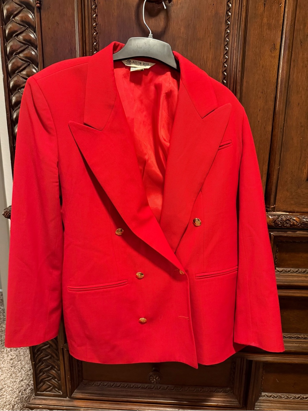Austin Reed Red Double-Breasted Wool Blazer Size 8